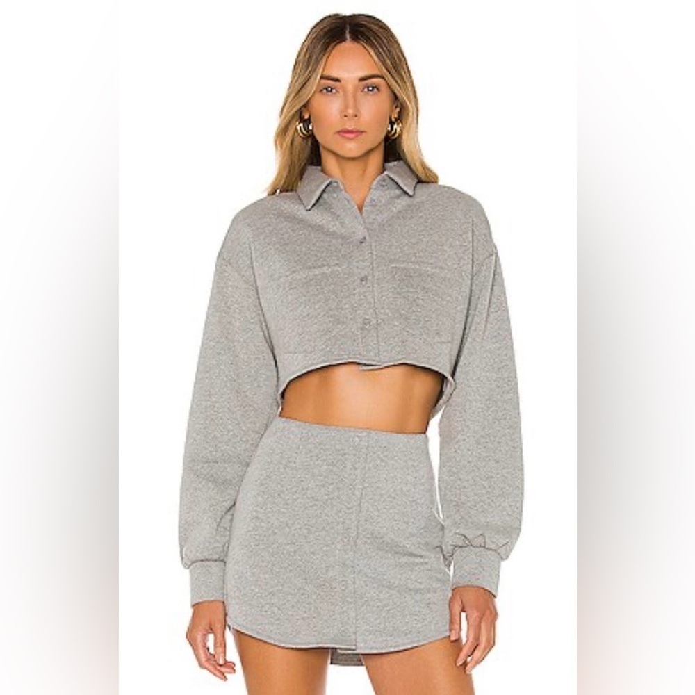 Danielle Guizio-Fleece Cropped Button Down Top. Size S